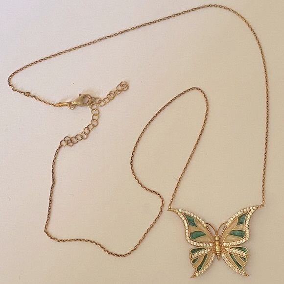 925 Silver green butterfly necklace cz stones - Picture 2 of 3